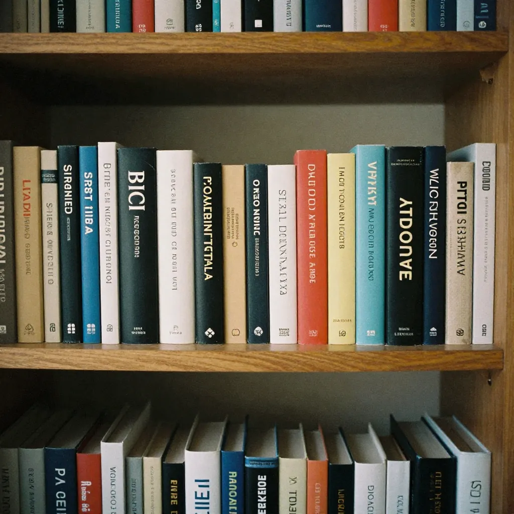 Curated bookshelf with organized volumes