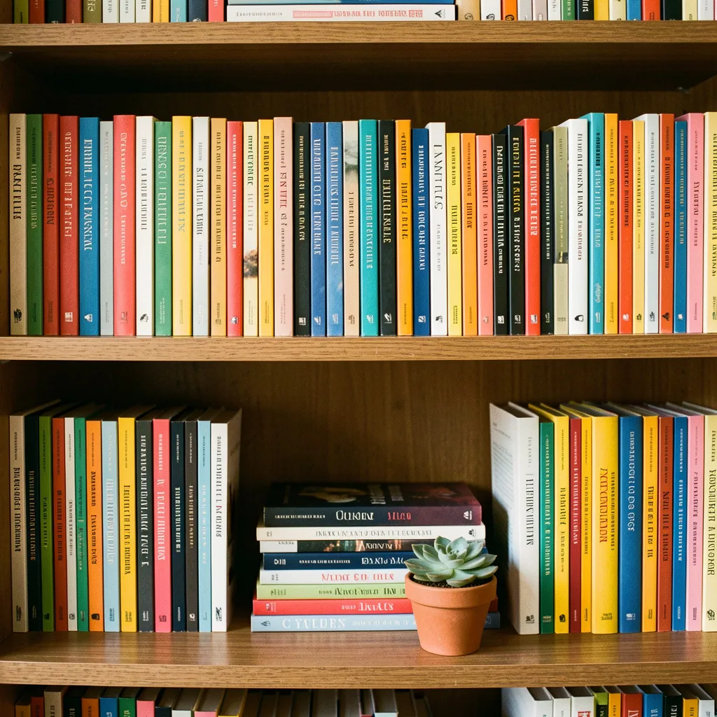 Neatly arranged bookshelf display